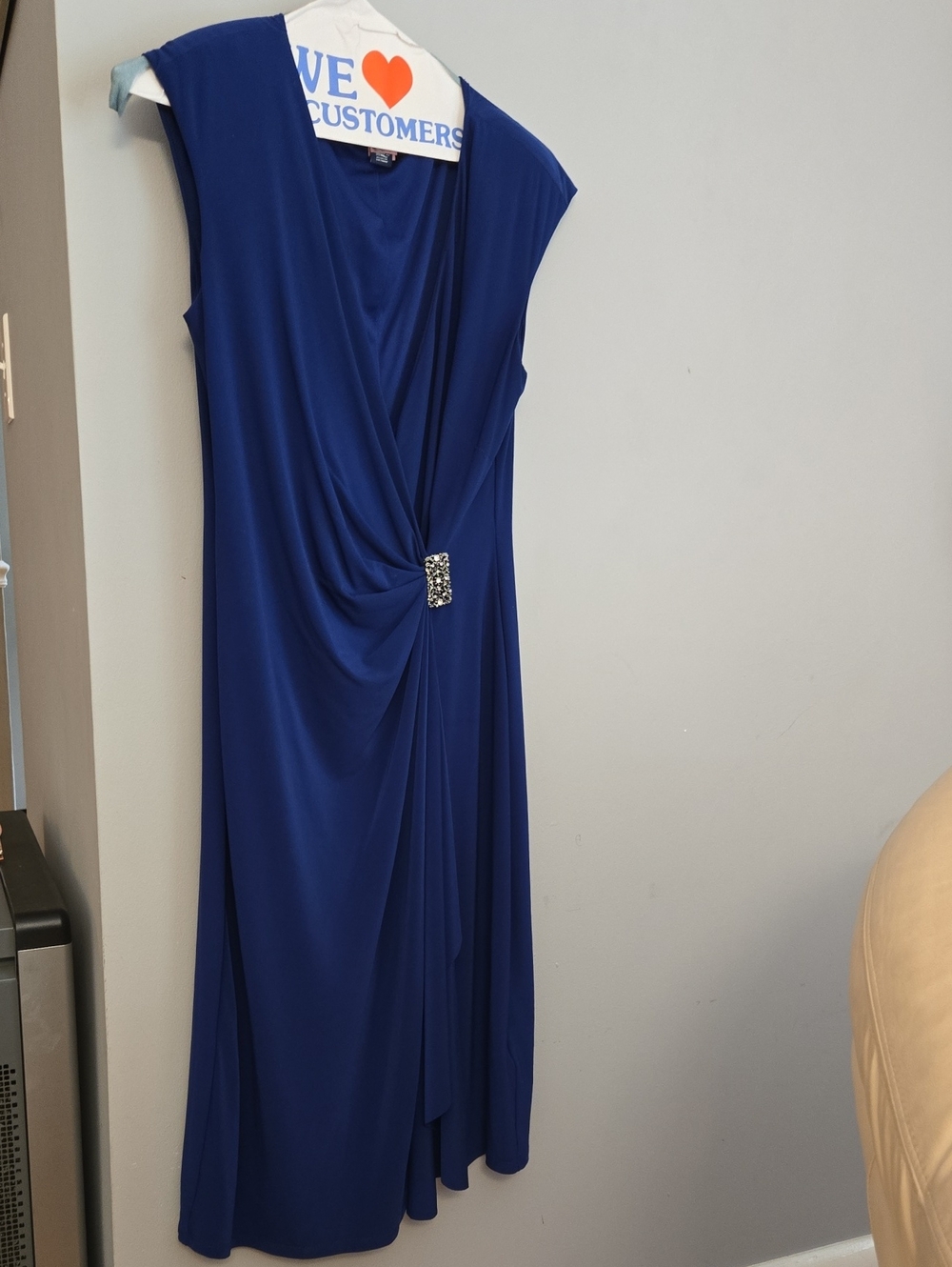 Blue Sleeveless Twist-Front Dress with Embellished Detail